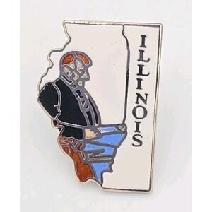 Illinois State Outline Hat Tac or Lapel Pin MAFCO Silver Tone Enamel Souvenir